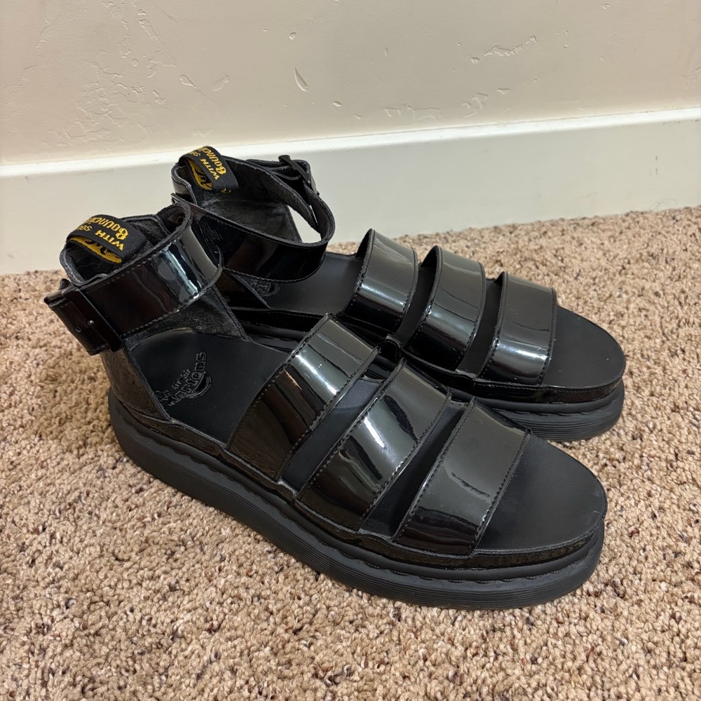 Dr. Doc Martens Clarissa II Black Patent Leather Women's Sandals Size 11 US